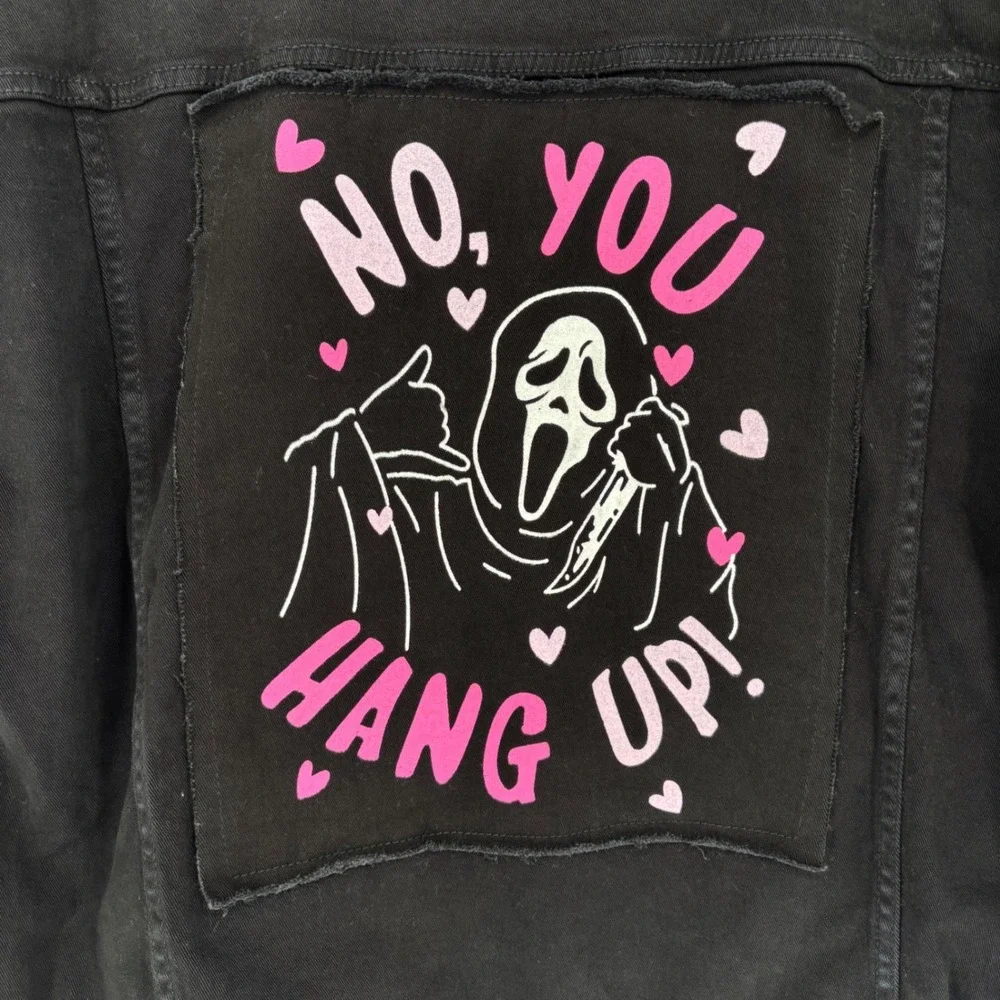 Ghost Face Denim Jacket 2024 Patches Black Pink Unisex PLUS XL